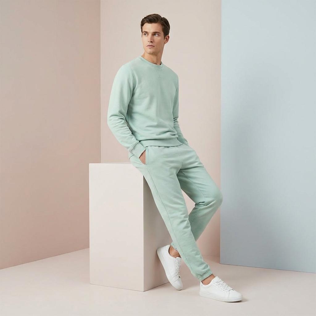 Model in green tracksuit